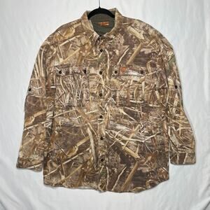 Game Winner Camo Button Up Men’s 2XL Realtree Lightweight Hunting DISTRESSED